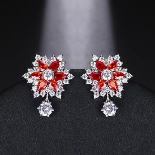 EMMAYA Lovely Geometric Flower AAA Cz Earrings White Red Color High Quality For Women Party Fashion Jewelry