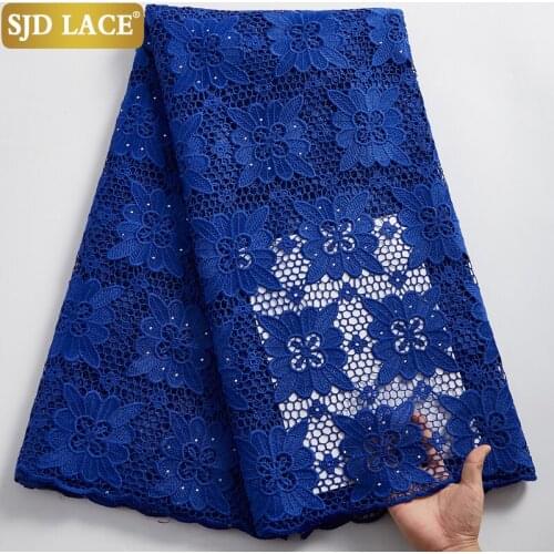 SJD LACE Royal Blue African Lace Fabric With Eyelet Guipure Cord Lace Water Soluble Nigerian Lace Fabrics For Wedding Sew A2356