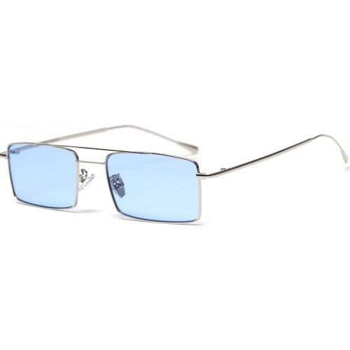 Veshion Retro Style Metal Sunglasses Men Square 2021 Blue Red Rectangle Glasses for Women Uv400 Double Bridge Gift Items