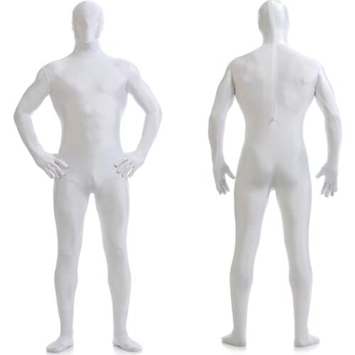High Quality Mens Lycra Spandex Skin-tight Bodysuit White Faux Leather Zentai Catsuit Male Halloween Cosplay