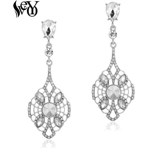 VEYO Crystal Hollow out Long Dangle Earings Elegant Rhinestone Earrings for Women Classic Fashion Jewelry New Gift