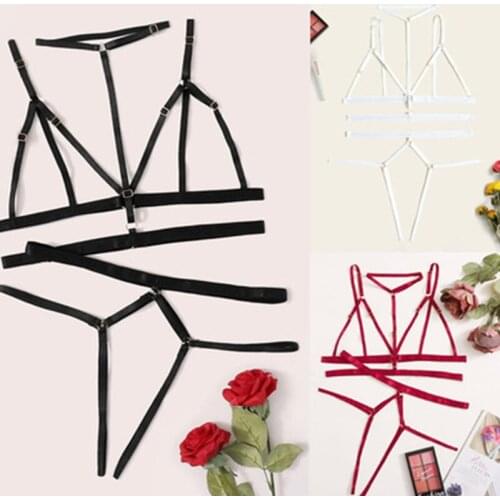 Women Sexy Bandage Bra set Sexy Lace High Elastic Lingerie Knickers Three-Point Multicolor With Straps Hollow Three-Piece Suit