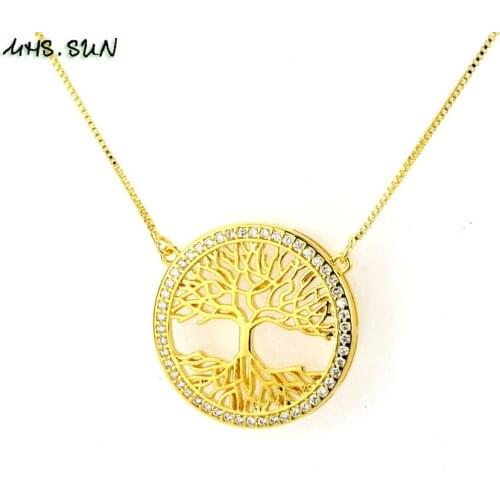 MHS.SUN Tree Of Life Necklace With AAA Zircon Pendant Jewelry Fashion Women Gold Color Chain Necklaces Choker For Christmas Gift