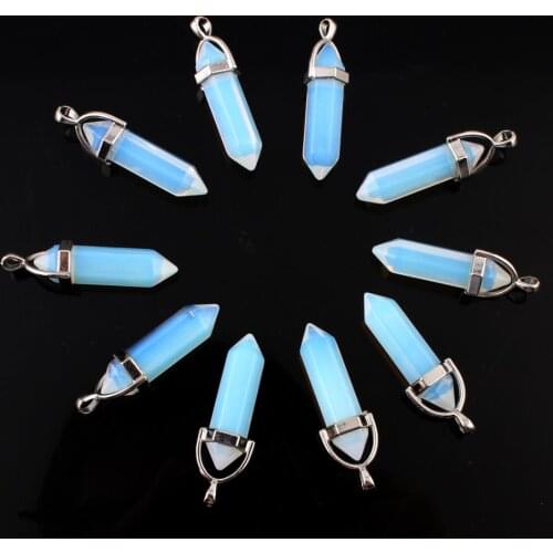 10pcs Opal Opalite Natural Mixed Gems Stone Point Hexagonal Crystal Jewelry Accessories Statement Women Necklaces Pendants