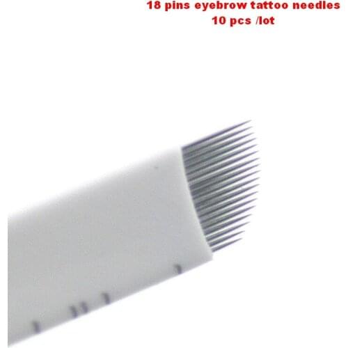 10pcs white 18 Pins Flat Blades For Professional Permanent Makeup Eyebrow Pen Manual Tattoo Needles Supply Free Shipping
