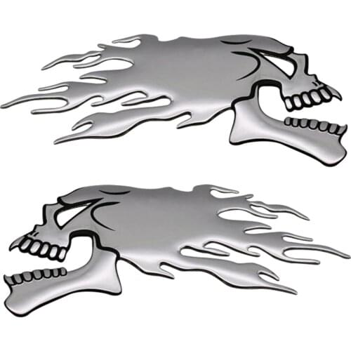 2Pcs/Pair 3D Chrome Ghost Skull Head Auto Motorcycle Car Sticker Emblem Decals For Haley Honda Yamaha Kawasaki Suzuki 14.5x5.5cm