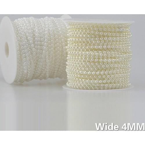 4MM Wide White Beige Plastic Half Round Beads Chain Lace Collar Trim Ribbon DIY Bride Headwear Wedding Banquet Home Decor