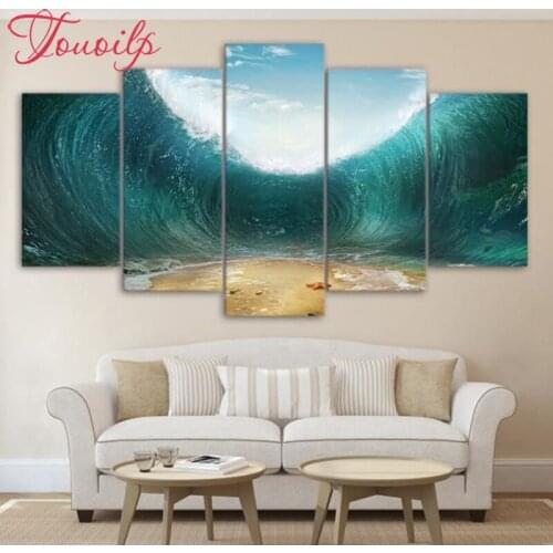5D DIY Full Square&round 5pcs 5d Diamond Painting Beach Wave seascape 5d diy diamond Embroidery Mosaic Home Decor painting