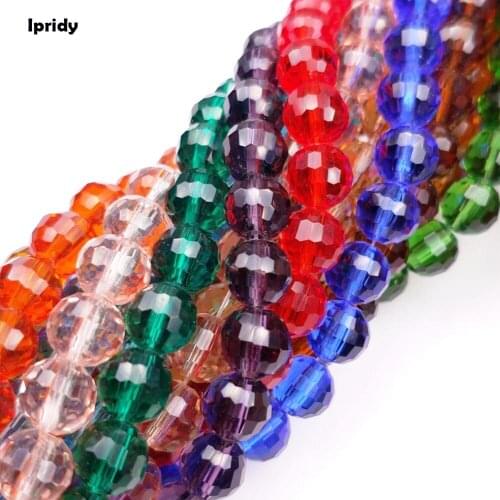8mm 96 Faceted Round Glass Beads for Bracelet Making,Women Diy Jewelry Colorful Crystal Beads Wholesale 1 strands/lot