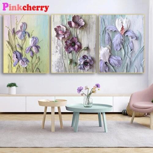 Diamond Embrodiery Flowers Plants Triptych 5D Diy Diamond Painting Cross Stitch Full Square Round Drill Wall Arts & Craft
