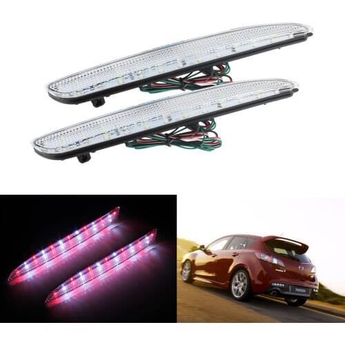 ANGRONG 2X LED Rear Bumper Reflector Tail Stop Brake Light Lamps With Clear Cover Red For Mazda