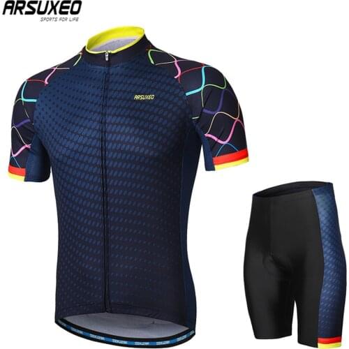 ARSUXEO Men Cycling Sets Summer Racing Cycling Riding Jersey Clothing Quick Dry Short Sleeve MTB Bike Bicycle Uniform z84-1