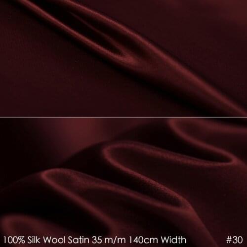 SILK WOOL SATIN 140cm width 35mm/35%Silk+65%Natural Silk Fabric Suits Plush Fabric Wedding Party Dress Fabric 30 Dark WineRed