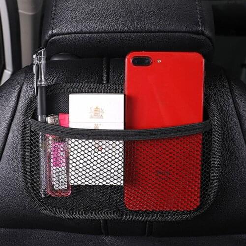 Car Storage Bag Stick-up Mesh Net Storage Bag Phone Holder Organizer Dashboard Seat Back Organizer Auto Interior Accessories