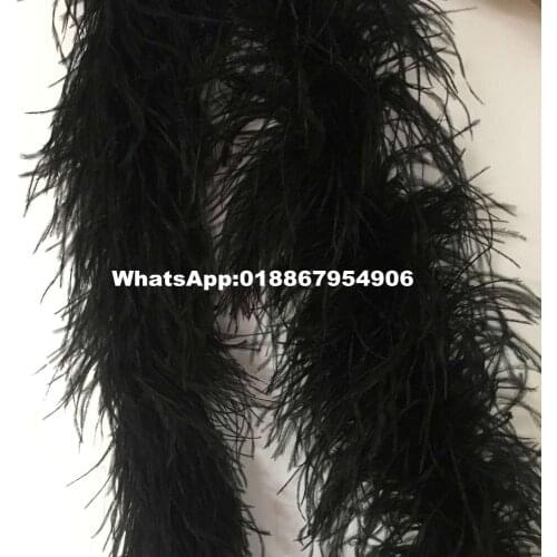 Free shipping 2meter Black white color fluffy feather boas 6ply ostrich feather fringes strips tapes 1pc/lot