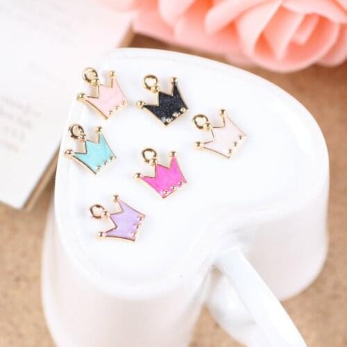 Free Shipping 20PCS/Lot Alloy Metal Gold Tone Enamel Princess Crown Charms for DIY Jewelry Necklace Bracelet Making 12*12MM