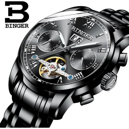 Switzerland BINGER Mechanical Watch Men Wrist Sapphire Luxury Brand Waterproof Tourbillon Watches Male relogio masculin 2018