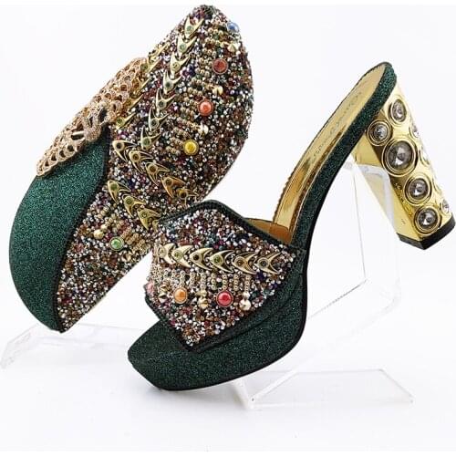 Doershow African Wedding fashion Shoes and Bag Set green Italian Shoes with Matching Bags Nigerian Women party! SJU1-20