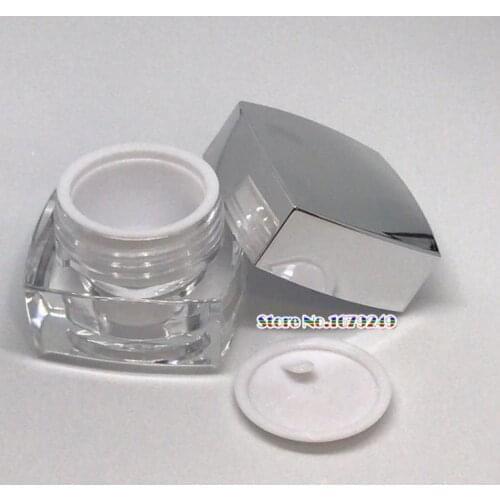 Capacity 10g/ml Silver colour cube Acrylic bottle jar,square cream plastic cosmetic bottle jar 200pcs/lot