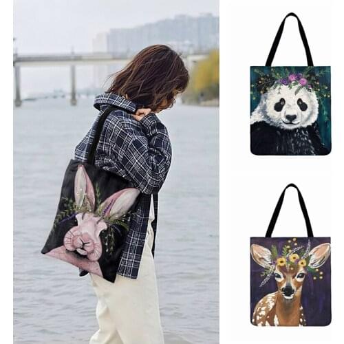 Oil Painting Animals With Flower Print Tote Bag For Women Casual Tote Ladies Shoulder Bag Shopping Bag Outdoor Beach Bag Handbag