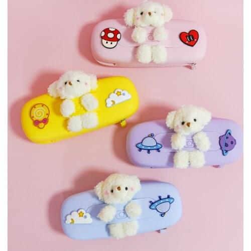 Cute 3D Kawaii Plush Bear Pencil Case Silicone Cartoon Sweet Pen Storage Bag For Kids Back To School Gift Trousse Scolaire