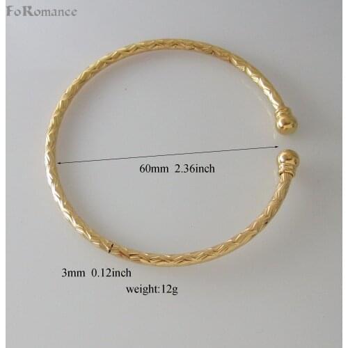 MIN ORDER 10$/ BANGLE CARVED SURFACE MOON SHAPED PATTERN BAND WIDTH 3mm 0.12" WEIGHT 12G SIZE 60mm 2.36" - YELLOW - GOLD COLOR