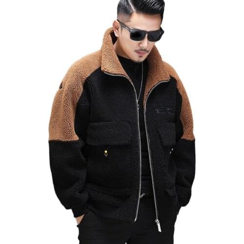 Wool Cashmere Coat Mens Short Lapels Lambswool Genuine Leather Jackets Mens Shearling Coat