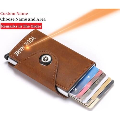 Custom name 2020 New Men RFID Credit Card Holders Multifunctional Aluminum Box Card Case Anti-Theft PU Leather With Coin Purse