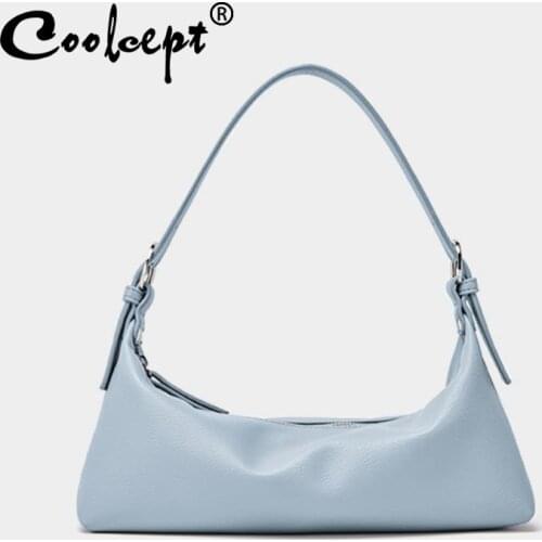 Coolcept Casual PU Leather Sling Handbag Purse Women Elegant Chain Shoulder Crossbody Bag Popular Simple Female Daily Bag