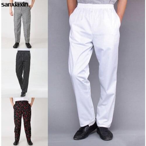 New hotel high quality chef waiter work pants baking dining elastic waist with pocket trousers easy to clean chef work pants