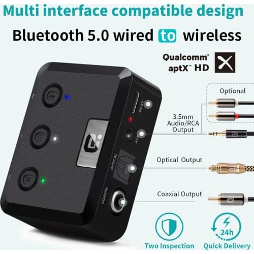 Optical Coaxial Wireless Bluetooth 5.0 HD Audio Receiver aptX HD 3.5mm Aux Bluetooth Receiver Adapter for Car,Speakers MR235PRO