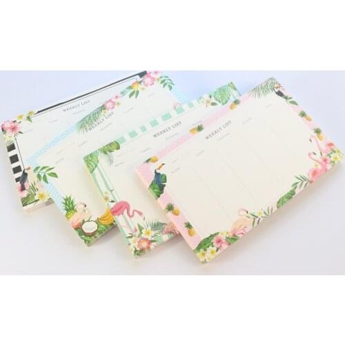 Domikee original creative cartoon flamingo office school desk weekly planner pad stationery,cute student calendar note pad,A5