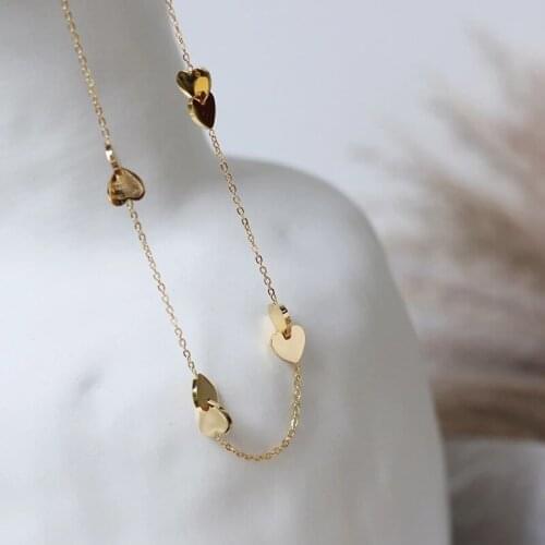 316 L Titanium Stainless Steel Fine Jewelry Heart to Heart Pendant Necklace Choker 18 K Gold Plated Never Fade Woman Girls Gift