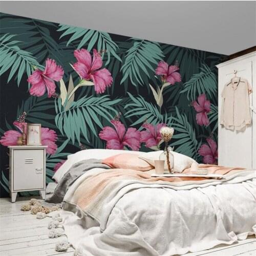 Custom 3d Flower Wallpaper Tropical Plant Palm Leaves Photo Wall Mural Embossed Non-Woven Thicken TV Background Study Kitchen