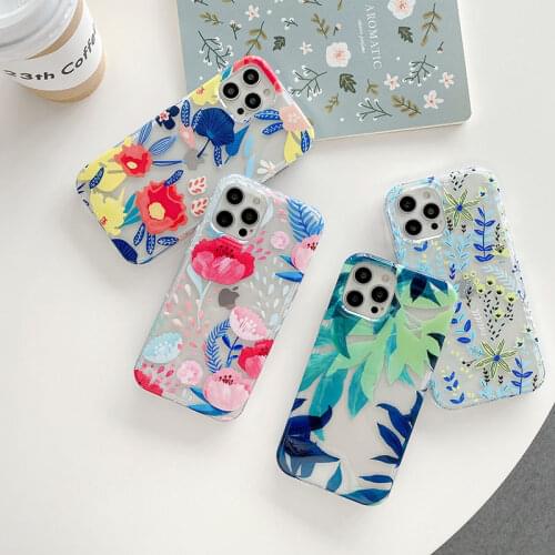Pure Clear Floral Phone Case for iPhone 12 Pro Max 12 Pro 11 Summer Fresh Transparent Case for Women Girls Anti-yellow Anti-fade