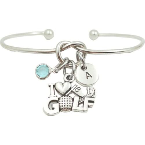 I Love Golf Creative Initial Letter Monogram Birthstone Adjustable Bracelet Fashion Jewelry Women Gift Pendant
