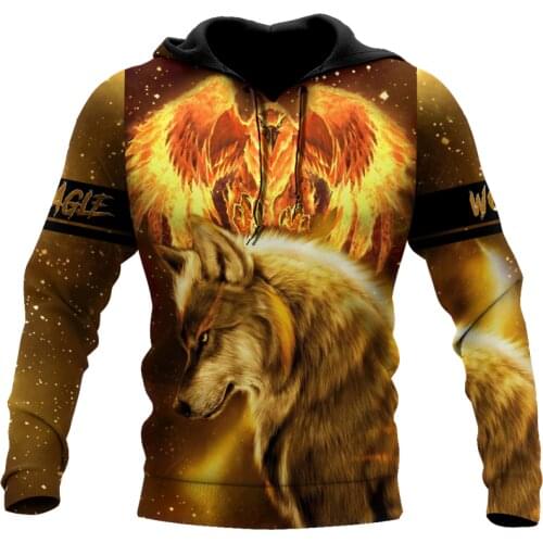 The coolest 3D full Eagle and Wolf print unisex zipper hoodie fashion Harajuku street casual sweatshirt