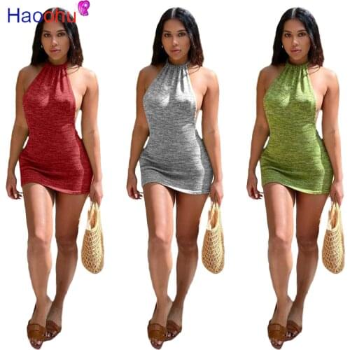 HAOOHU Sexy Bandage Backless Sleeveless Bodycon Mini Dress Birthday Club Outfits Lounge Wear 2021 Fashion Women Summer Clothes