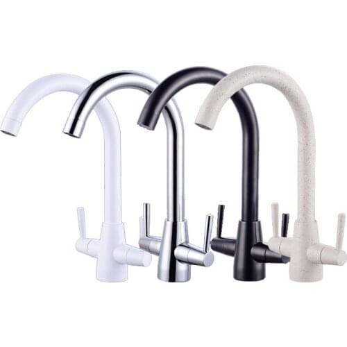 Kitchen Basin Faucet Double Handle Sink Tap Swivel Spout Bathroom Cold and Hot Bath Sink Mixer Water Tap Deck Mounted Faucet