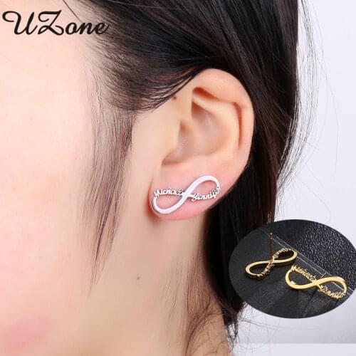 UZone Stainless Steel Infinity Name Earrings Handmade Custom Nameplate Stud Earrings Charm Christmas Set Gifts