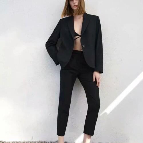 XIKOM 2021 Women Two-piece Set Vintage Black Office Lady Single Button Blazer coat Female Fashion Slim High Waist Pants Suits