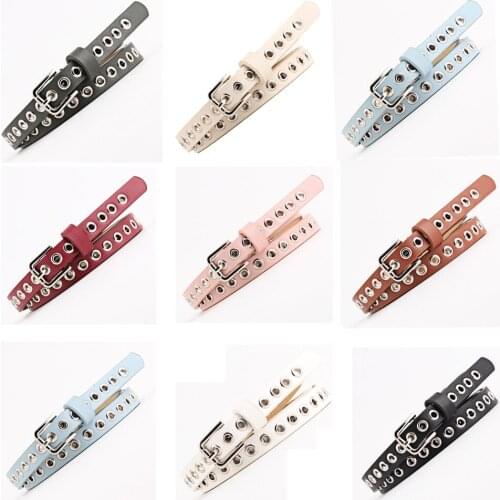 Women Ladies Skinny Pin Buckle Faux Leather Belt Hollow Dress Jeans Waistband BLTYN0506