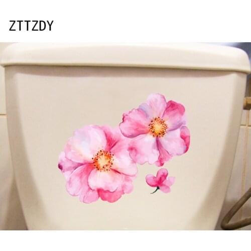 ZTTZDY 22.3*18.9CM Hand Painted Watercolor Flowers Home Wall Decor Living Room Toilet Seat Stickers T2-0706