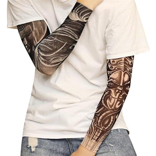 1PC Arm Sleeves Fake Tattoo Breathable Anti-slip Cuffs Outdoor UV Protection Compression Sun Sleeves Slim Nylon Skin Friendly