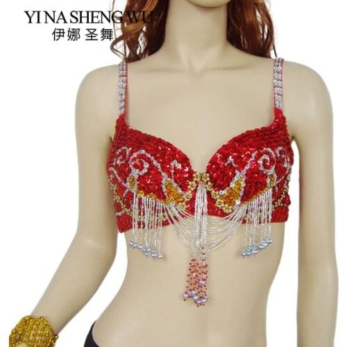 1Pc Oriental Belly Dance Clothes Hanging Colorful Beaded Bra Women Belly Dancing Bra Tops Sequins Beaded Dance Bra Top 5 Colors