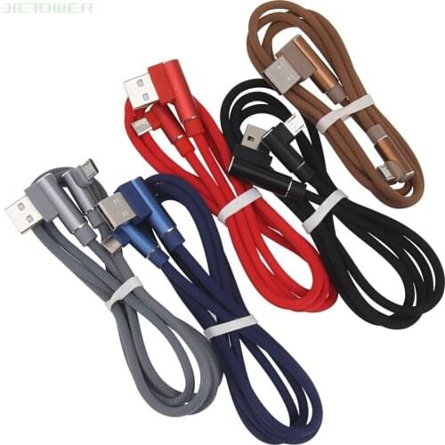 100pcs/lot 90 Degree Micro Usb Cable Fabric Fast Charging Game Cable for IPhone X R Samsung Galaxy S10 S9 S8 S7 Note4 Note5