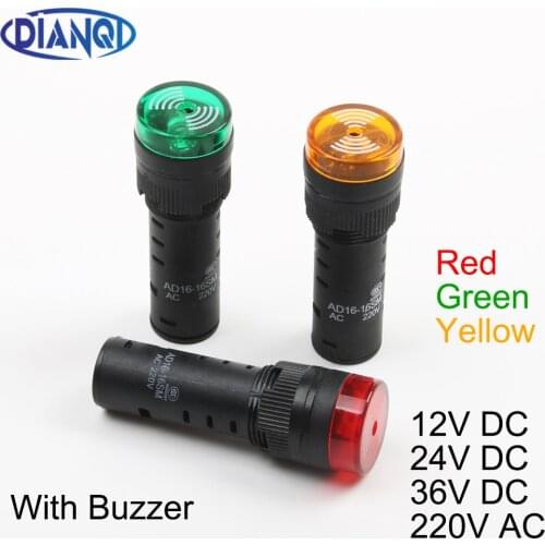20pcs AD16-16SM 16mm 12V 24V 36V 220V Flash Signal Light Red warning Buzzer Beep Alarm industrial plastic Indicator Green Yellow