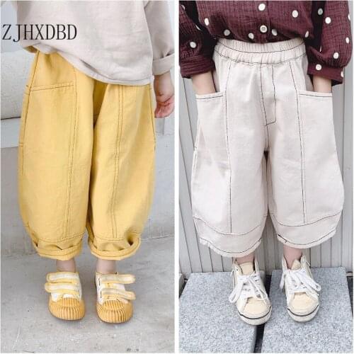 2020 Yellow Harem Pant Ankle-length Spring Autumn Cotton Kids Boys Girls Casual Pants Kids Sports Trousers Harem Pants Clothes