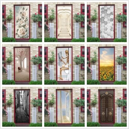 3D Door Sticker Home Design PVC DIY Self-adhesive Removable Wallpaper Art Mural Poster Waterproof Decals Decoration deurposter