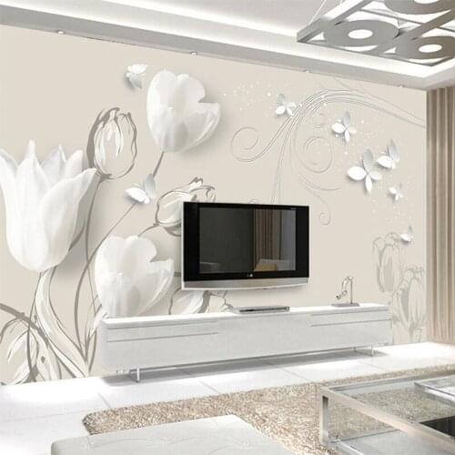 Custom 3D Mural Wallpaper Tulip Flower Butterfly Modern Art Wall Painting Living Room Sofa TV Background Photo Wall Paper Rolls
